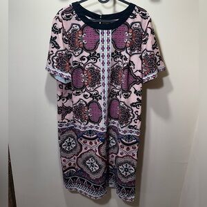 Gibson Latimer Pink and Black Patterned Midi Dress